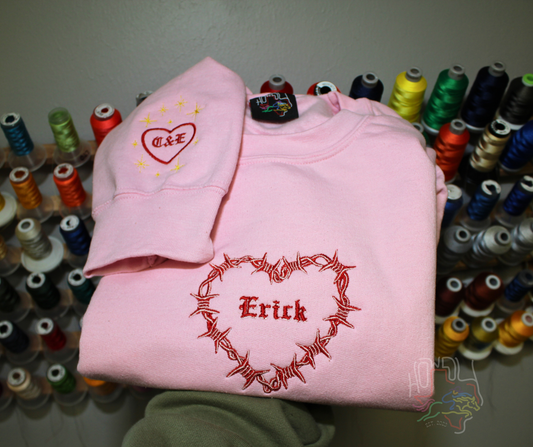 Custom Embroidered Barbed Wire Heart Sweatshirt