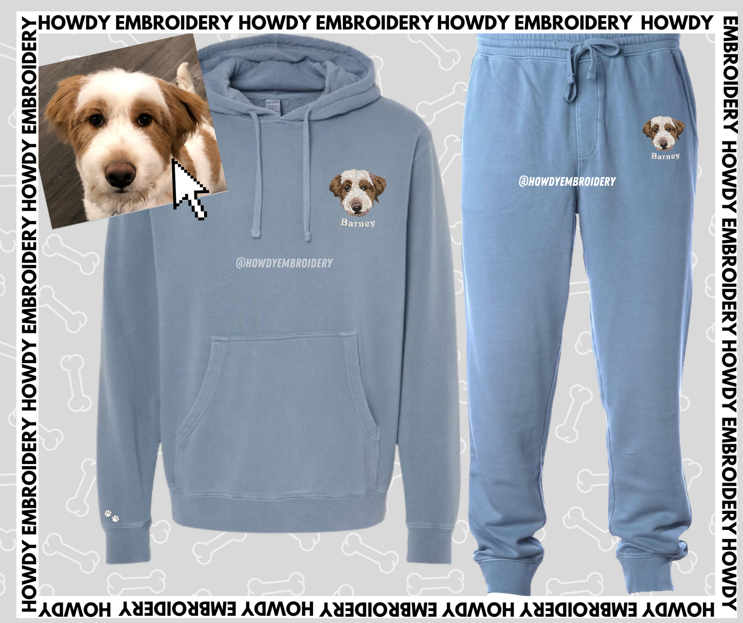 Custom Embroidered Pet Portrait Sweatpants Set