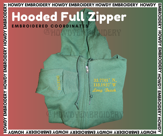 Embroidered Custom Coordinate Hooded Full Zip Sweatshirt