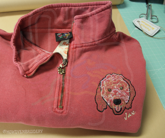 Minimalist Pet Embroidery Comfort Colors Quarter-Zip with Paw Charm Zipper Pull