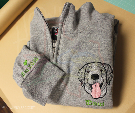 Minimalist Outline Embroidered Pet Quarter-Zip with Paw Zipper Pull