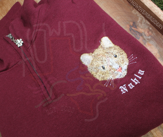 Custom Pet Embroidered Sweatshirt With Paw Charm Zipper