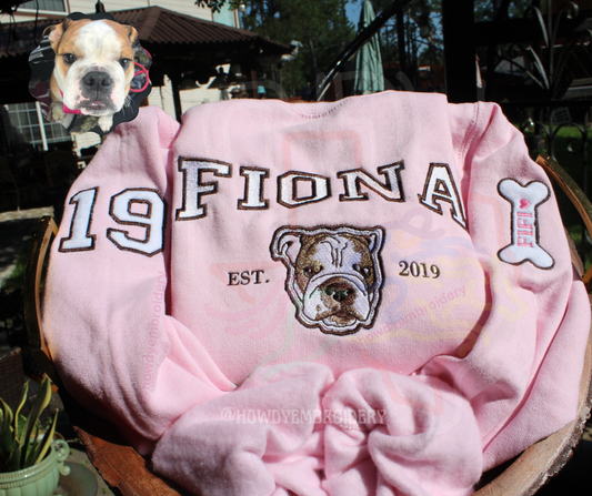 Embroidered Pet Varsity Style Sweatshirt