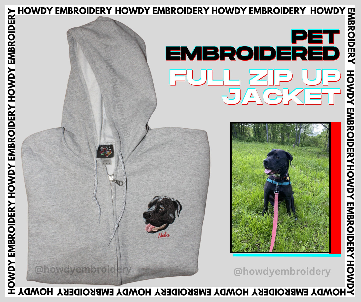 Custom Pet Embroidery Zip-Up Sweater