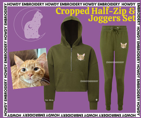 Embroidered Pet Jogger Set with Quarter-Zip