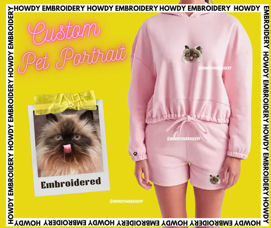 Ladies Embroidered Pet Cropped Hoodie and Shorts Set