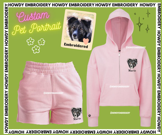 Custom Pet Portrait Half-Zip Hooded Sweatshirt and Shorts Set